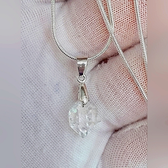 5ct Natural Raw Herkimer Diamond Pendant .925 Bezel & .925 (22") Necklace 1mm - Picture 2 of 11